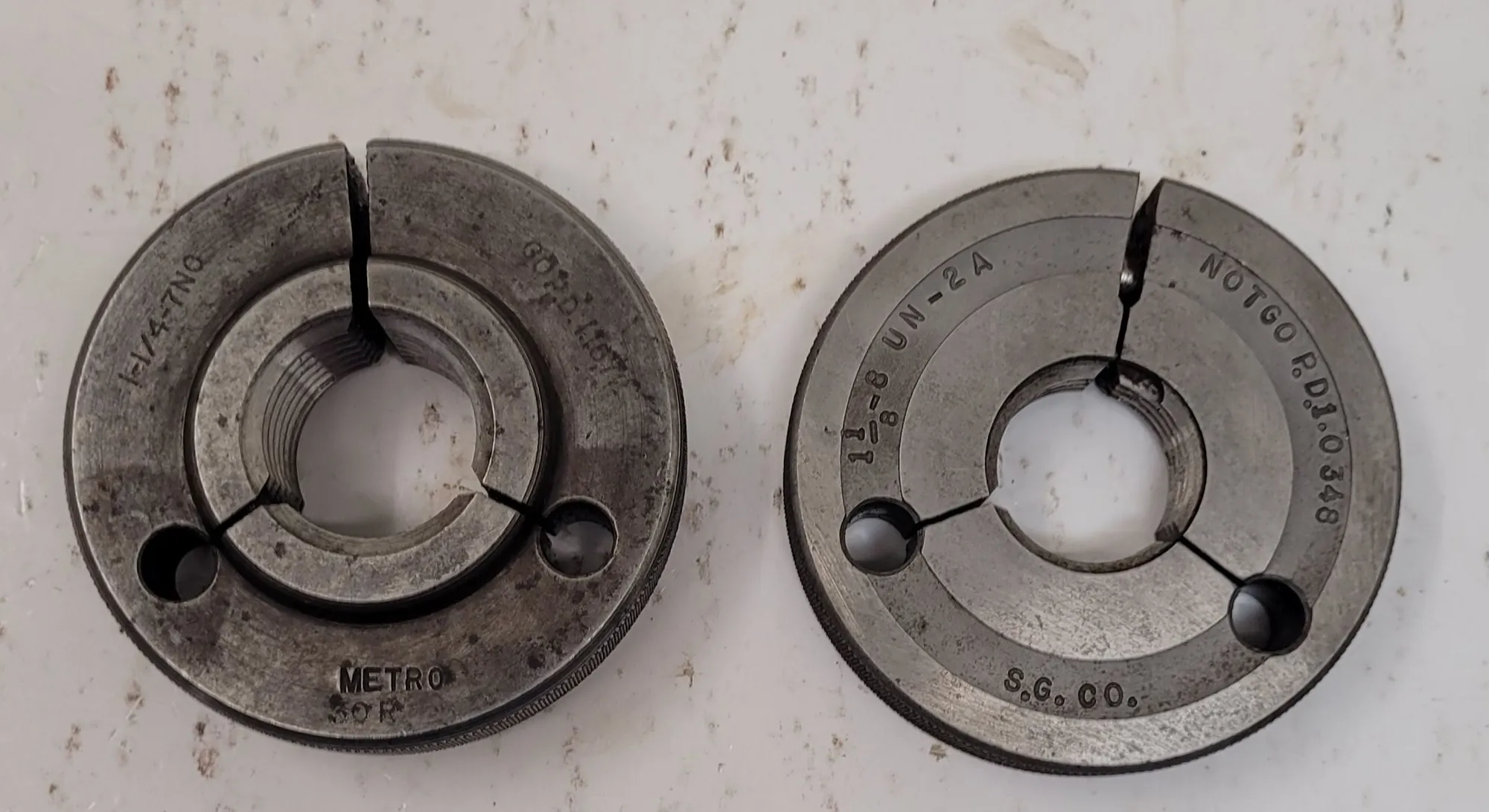 UNBRANDED THREAD RING GAUGES, GO/NO GO, VARIOUS SIZES, SET OF 2 - MACHINING TOOLING & PARTS
