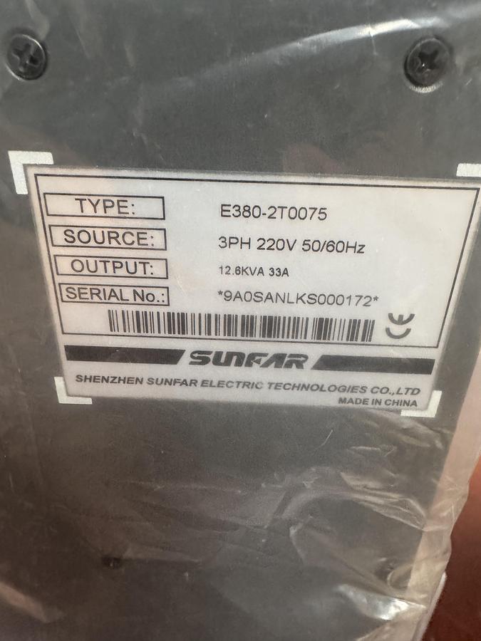 SUNFAR E380-2T0075 VECTOR CONTROL INVERTER, 3PH 220V, 50/60HZ, 7.5KW, PID, MODBUS-RTU - POWER INVERTERS