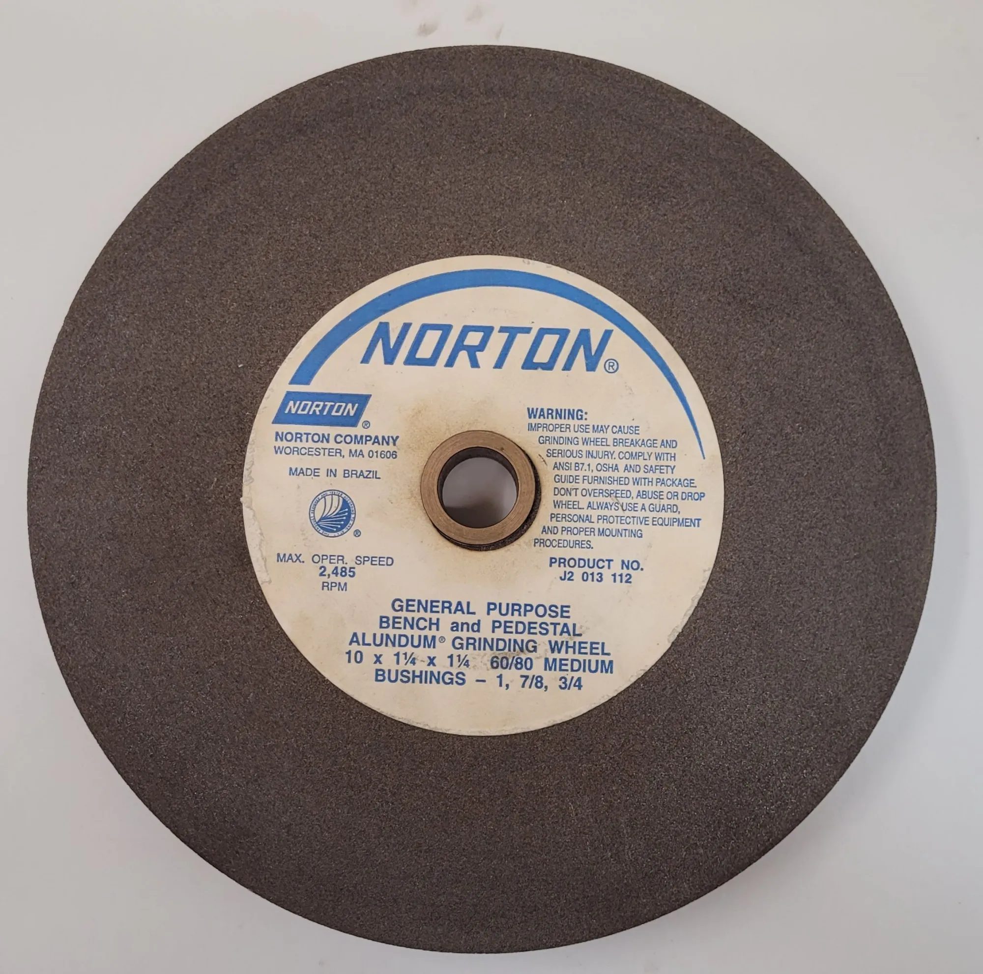 NORTON GRINDING WHEEL, GENERAL PURPOSE BENCH & PEDESTAL, 10X1-1/4X1-1/4, 60/80 MEDIUM - MACHINING TOOLING & PARTS