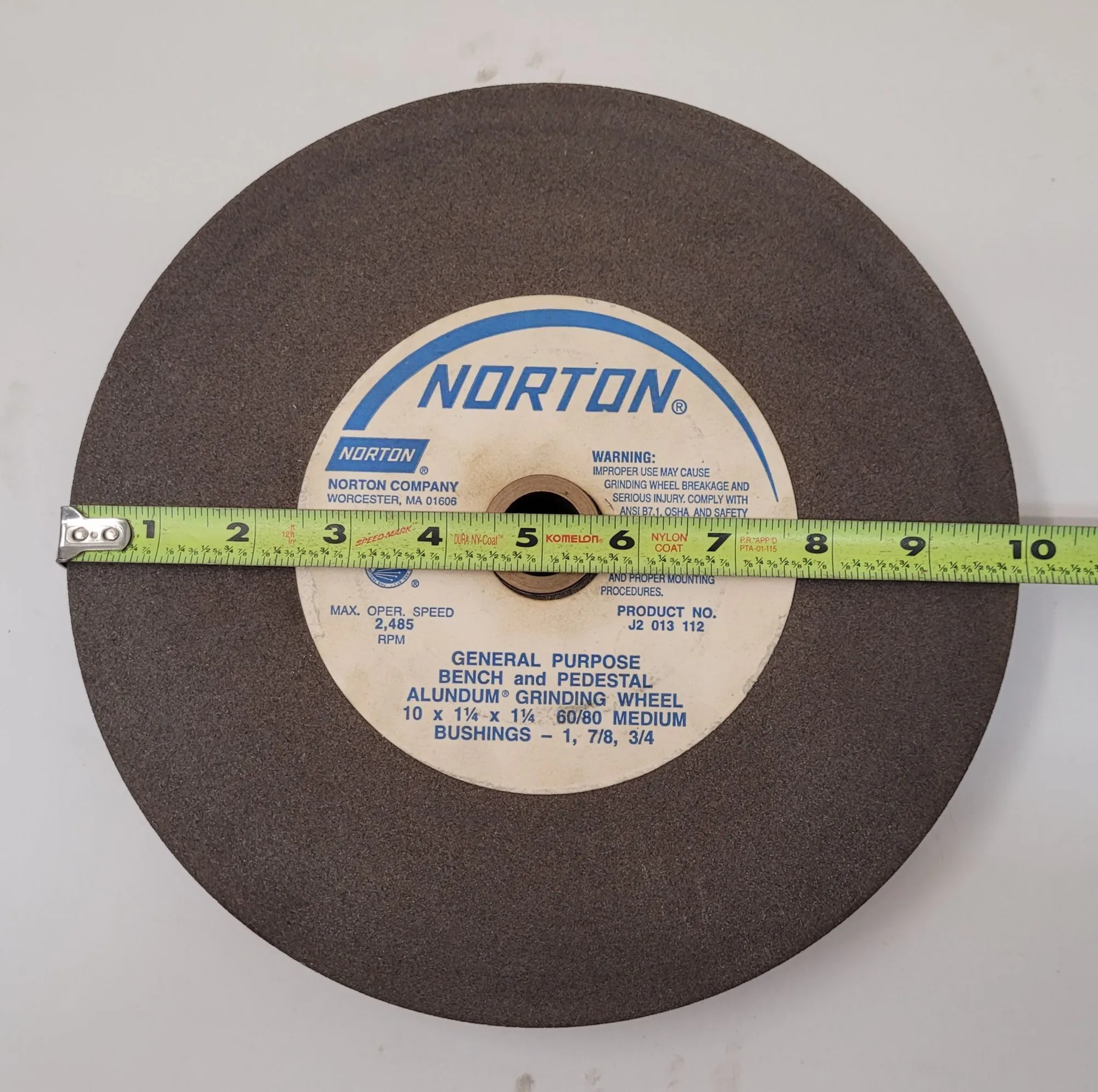 NORTON GRINDING WHEEL, GENERAL PURPOSE BENCH & PEDESTAL, 10X1-1/4X1-1/4, 60/80 MEDIUM - MACHINING TOOLING & PARTS
